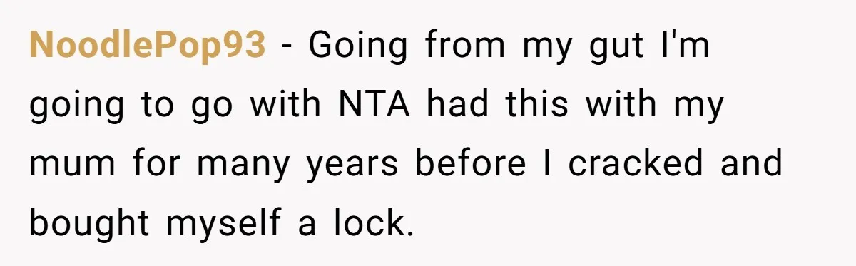 NoodlePop93 − Going from my gut I'm going to go with NTA had this with my mum for many years before I cracked and bought myself a lock.