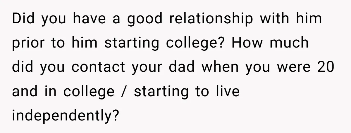 Did you have a good relationship with him prior to him starting college? How much did you contact your dad when you were 20 and in college / starting to...