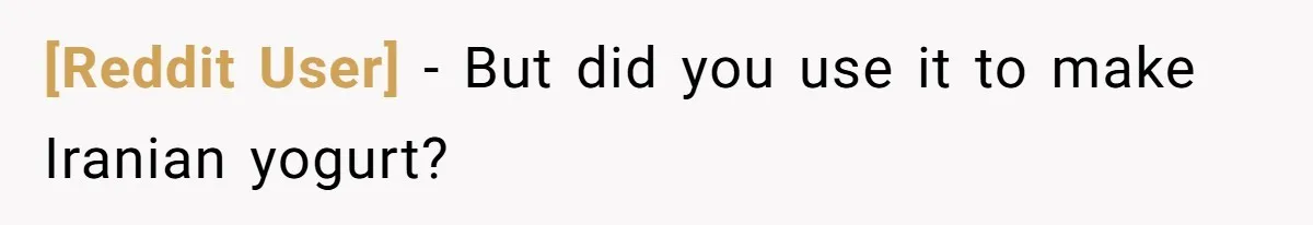 [Reddit User] − But did you use it to make Iranian yogurt?