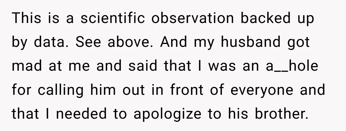 This is a scientific observation backed up by data. See above. And my husband got mad at me and said that I was an a__hole for calling him out in...