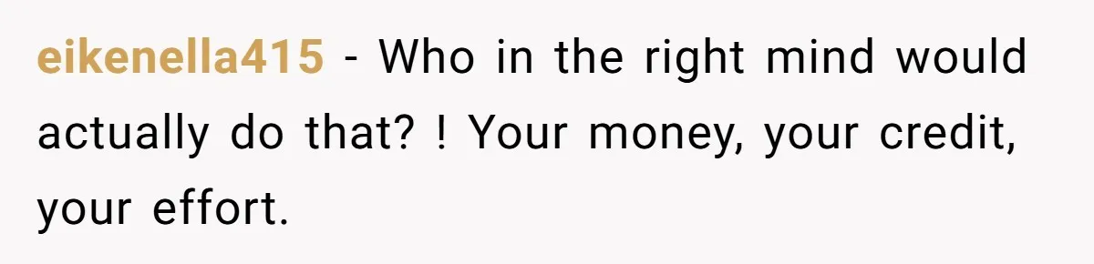 eikenella415 − Who in the right mind would actually do that? ! Your money, your credit, your effort.