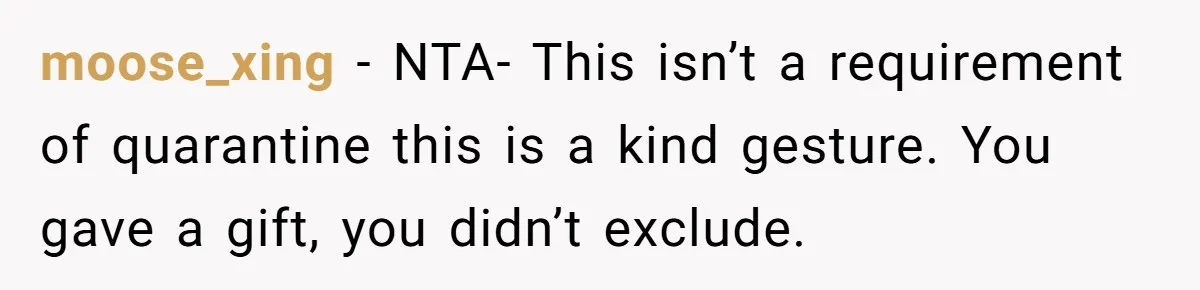 moose_xing − NTA- This isn’t a requirement of quarantine this is a kind gesture. You gave a gift, you didn’t exclude.