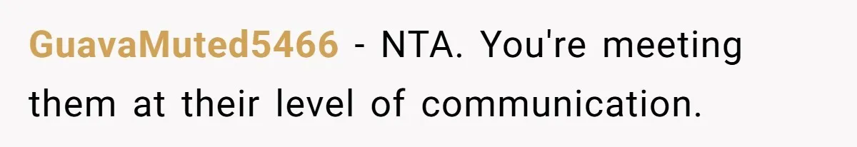 GuavaMuted5466 − NTA. You're meeting them at their level of communication.