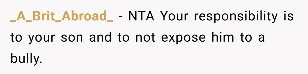 _A_Brit_Abroad_ − NTA Your responsibility is to your son and to not expose him to a bully.