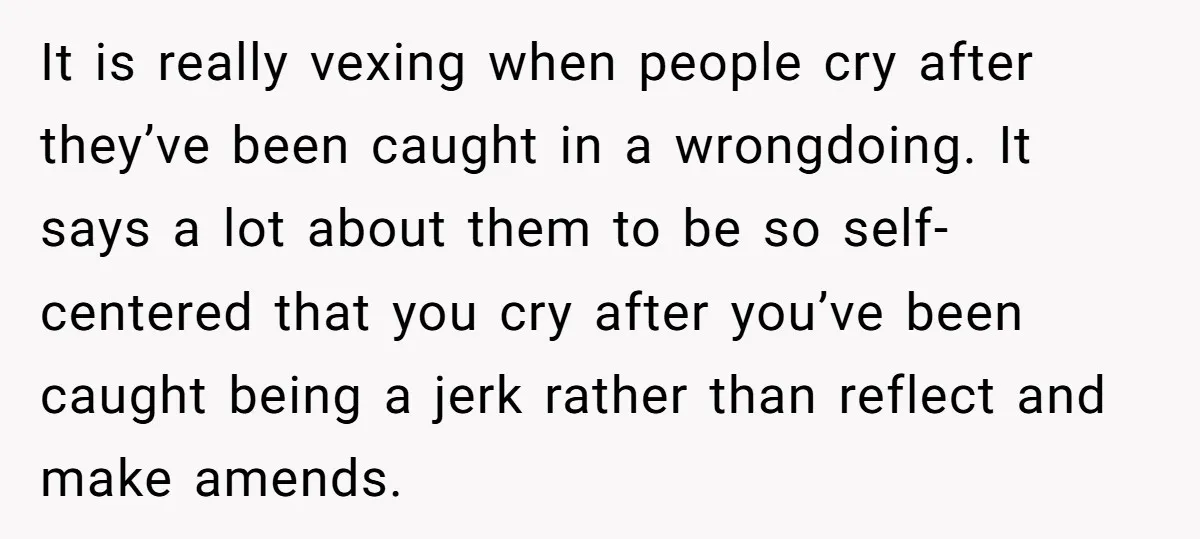 It is really vexing when people cry after they’ve been caught in a wrongdoing. It says a lot about them to be so self-centered that you cry after you’ve been...