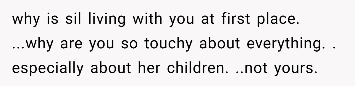 why is sil living with you at first place. ...why are you so touchy about everything. . especially about her children. ..not yours.
