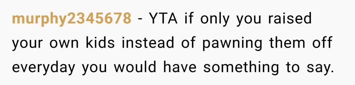 murphy2345678 − YTA if only you raised your own kids instead of pawning them off everyday you would have something to say.