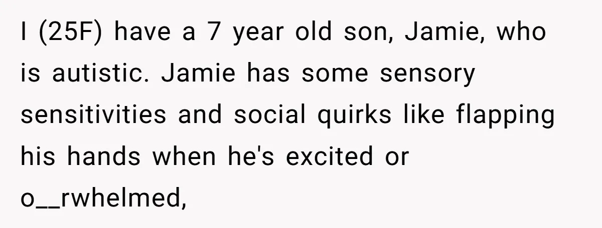 I (25F) have a 7 year old son, Jamie, who is autistic. Jamie has some sensory sensitivities and social quirks like flapping his hands when he's excited or o__rwhelmed,