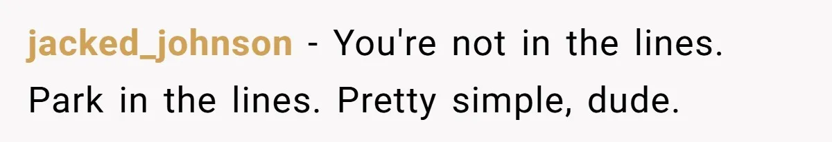 jacked_johnson − You're not in the lines. Park in the lines. Pretty simple, dude.