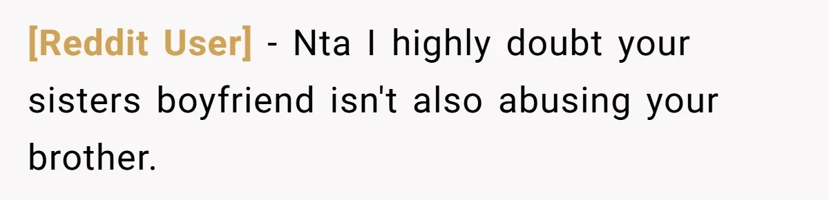[Reddit User] − Nta I highly doubt your sisters boyfriend isn't also abusing your brother.
