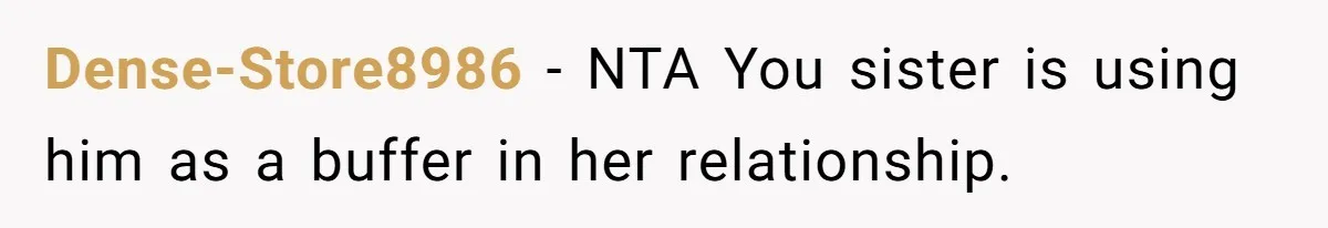 Dense-Store8986 − NTA You sister is using him as a buffer in her relationship.