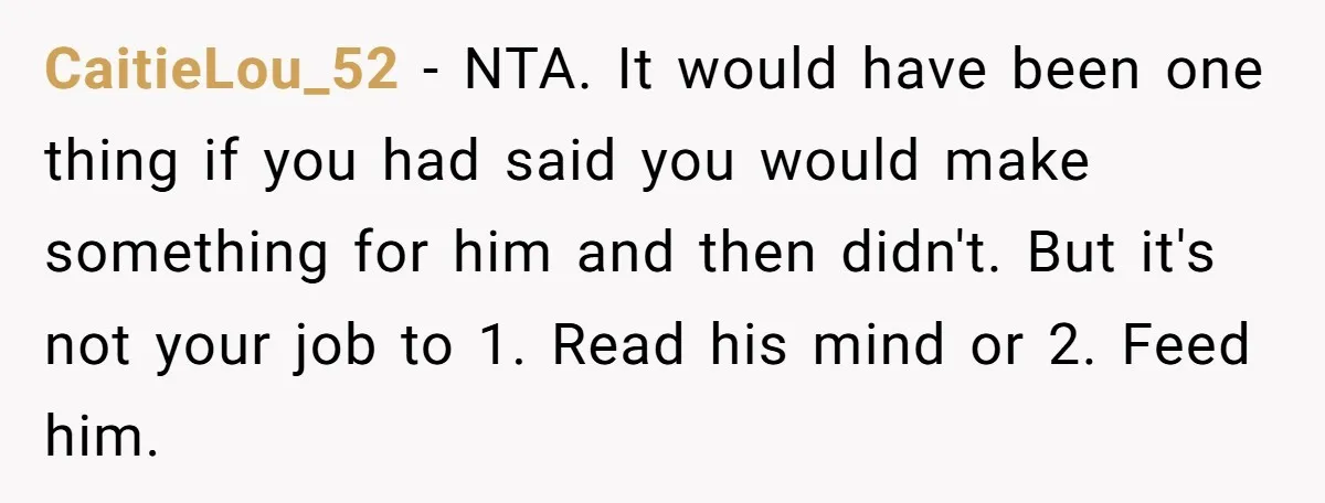 CaitieLou_52 − NTA. It would have been one thing if you had said you would make something for him and then didn't. But it's not your job to 1. Read...