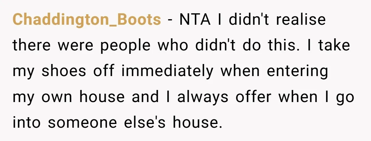 Chaddington_Boots − NTA I didn't realise there were people who didn't do this. I take my shoes off immediately when entering my own house and I always offer when I...