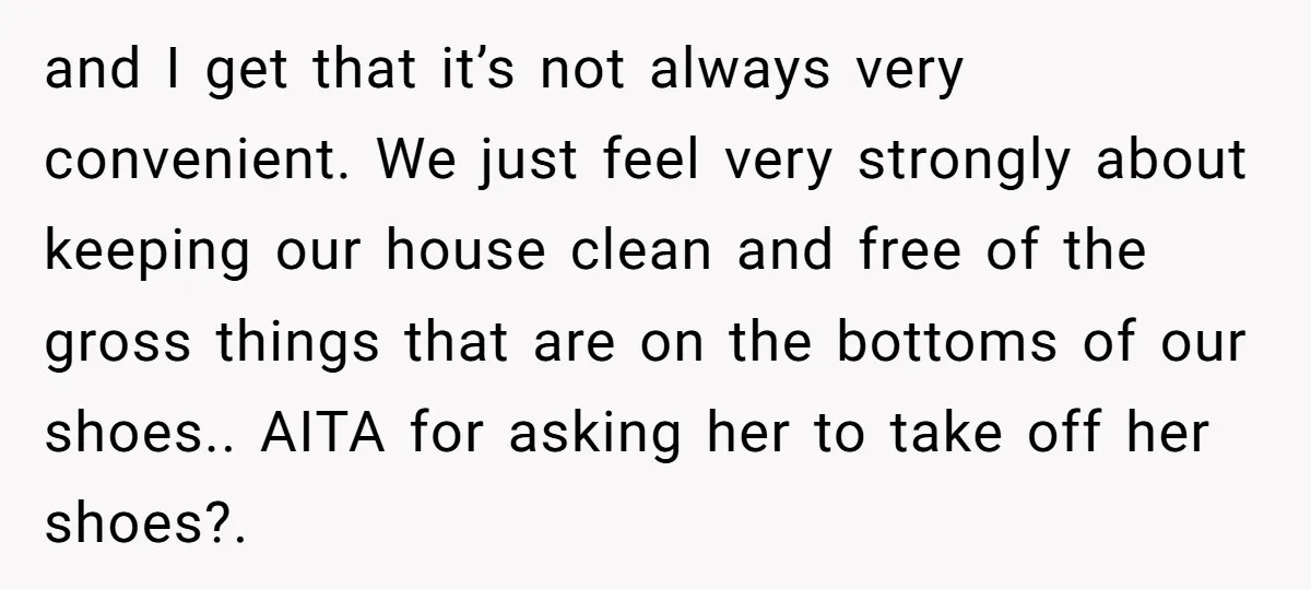 and I get that it’s not always very convenient. We just feel very strongly about keeping our house clean and free of the gross things that are on the bottoms...