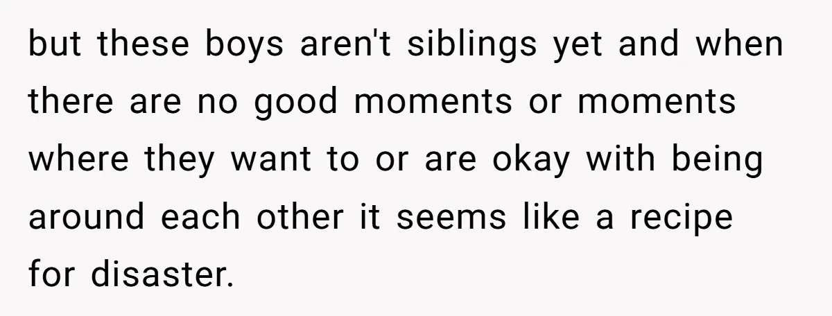 but these boys aren't siblings yet and when there are no good moments or moments where they want to or are okay with being around each other it seems like...