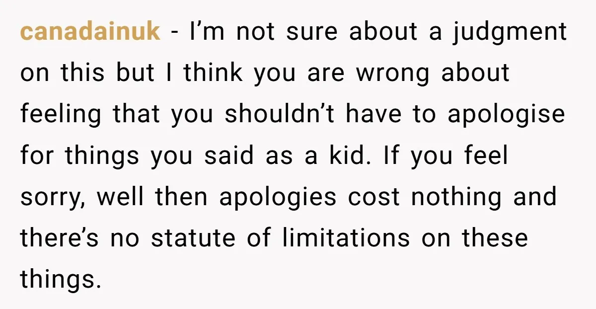 canadainuk − I’m not sure about a judgment on this but I think you are wrong about feeling that you shouldn’t have to apologise for things you said as a...