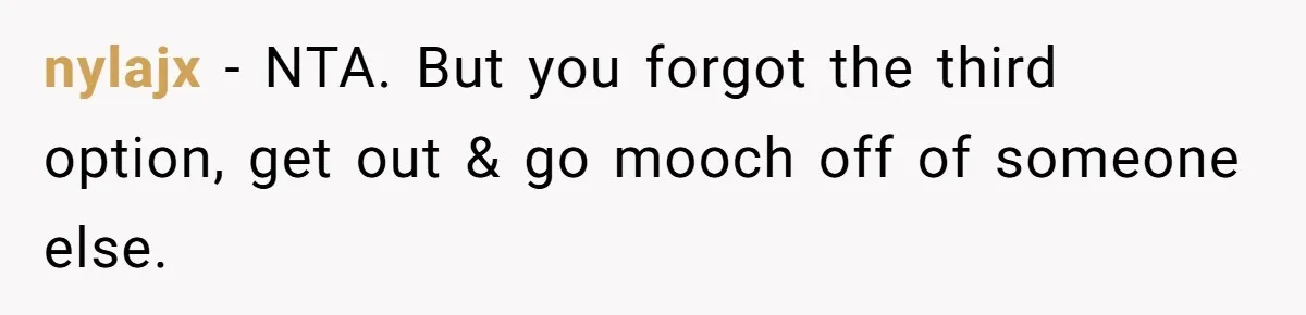 nylajx − NTA. But you forgot the third option, get out & go mooch off of someone else.