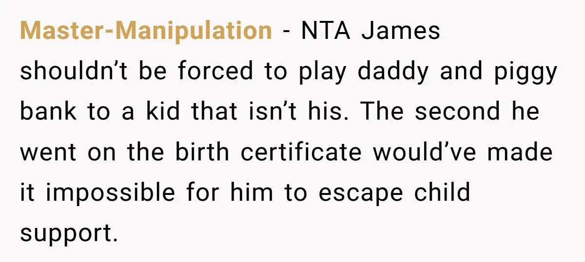 Master-Manipulation − NTA James shouldn’t be forced to play daddy and piggy bank to a kid that isn’t his. The second he went on the birth certificate would’ve made it...