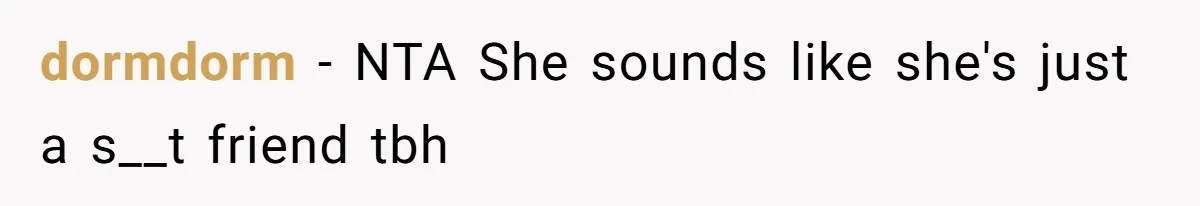 dormdorm − NTA She sounds like she's just a s__t friend tbh