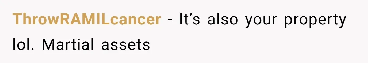 ThrowRAMILcancer − It’s also your property lol. Martial assets