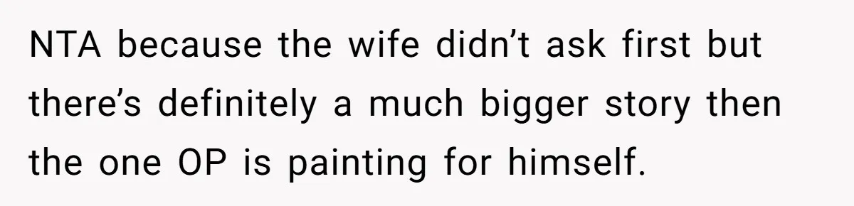 NTA because the wife didn’t ask first but there’s definitely a much bigger story then the one OP is painting for himself.