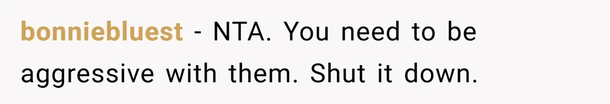 bonniebluest − NTA. You need to be aggressive with them. Shut it down.