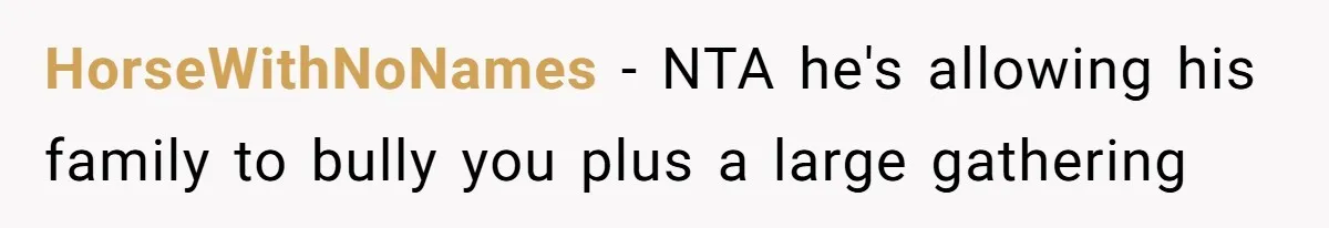 HorseWithNoNames − NTA he's allowing his family to bully you plus a large gathering