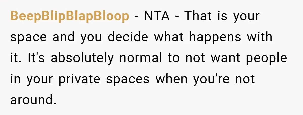 BeepBlipBlapBloop − NTA - That is your space and you decide what happens with it. It's absolutely normal to not want people in your private spaces when you're not around.