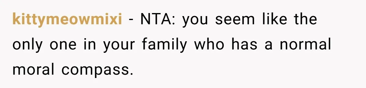 kittymeowmixi − NTA: you seem like the only one in your family who has a normal moral compass.