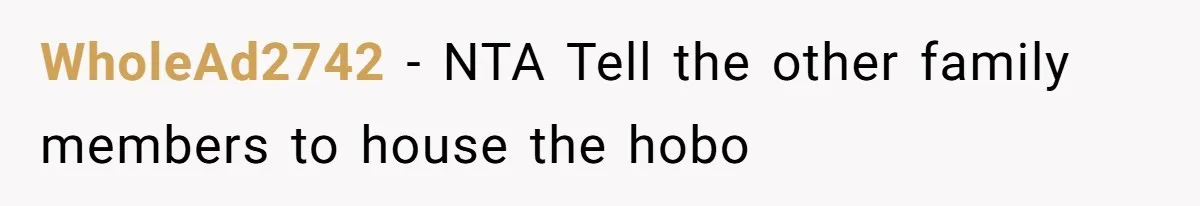 WholeAd2742 − NTA Tell the other family members to house the hobo