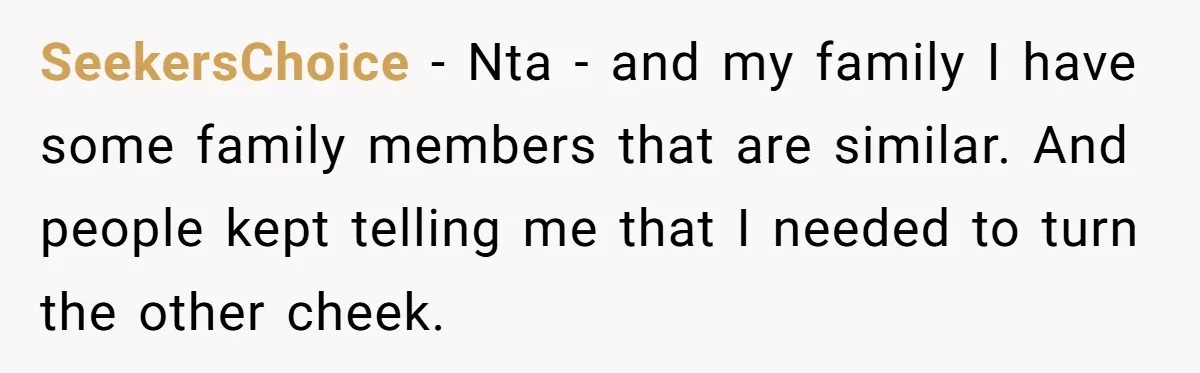 SeekersChoice − Nta - and my family I have some family members that are similar. And people kept telling me that I needed to turn the other cheek.