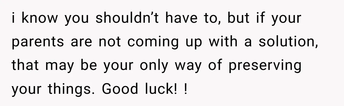 i know you shouldn’t have to, but if your parents are not coming up with a solution, that may be your only way of preserving your things. Good luck! !