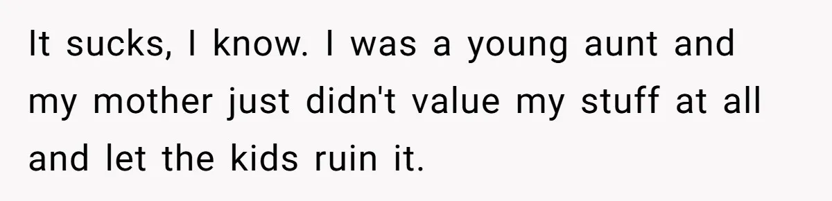 It sucks, I know. I was a young aunt and my mother just didn't value my stuff at all and let the kids ruin it.