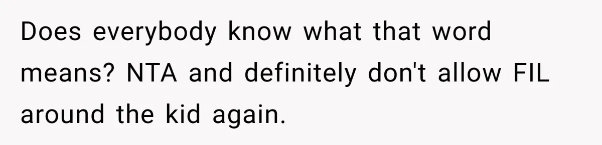 Does everybody know what that word means? NTA and definitely don't allow FIL around the kid again.