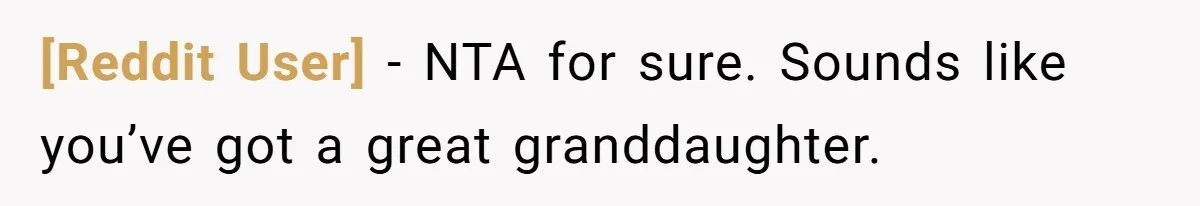 [Reddit User] − NTA for sure. Sounds like you’ve got a great granddaughter.