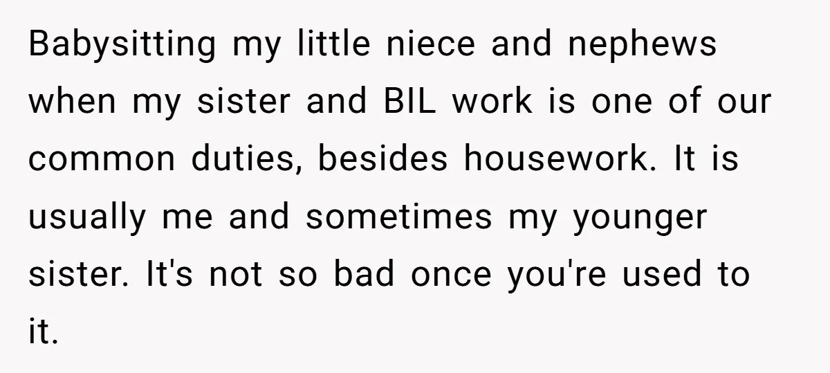 Babysitting my little niece and nephews when my sister and BIL work is one of our common duties, besides housework. It is usually me and sometimes my younger sister. It's...