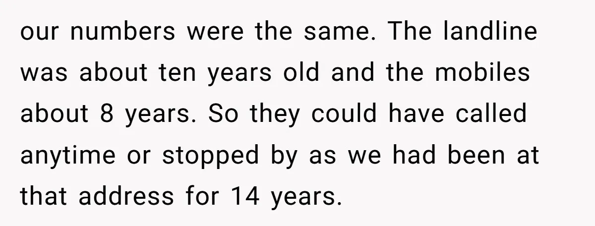 our numbers were the same. The landline was about ten years old and the mobiles about 8 years. So they could have called anytime or stopped by as we had...