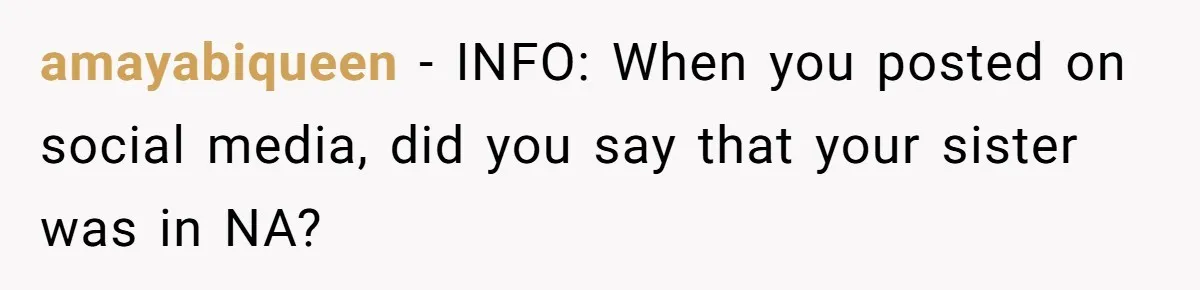 amayabiqueen − INFO: When you posted on social media, did you say that your sister was in NA?
