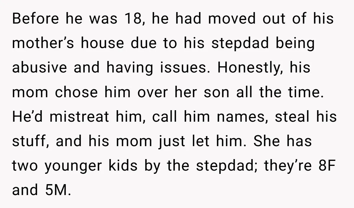 Before he was 18, he had moved out of his mother’s house due to his stepdad being abusive and having issues. Honestly, his mom chose him over her son all...