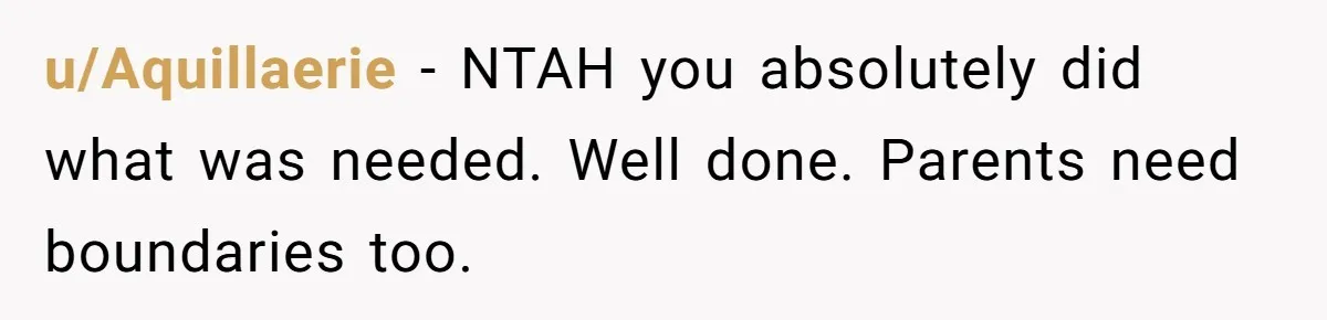 u/Aquillaerie - NTAH you absolutely did what was needed. Well done. Parents need boundaries too.