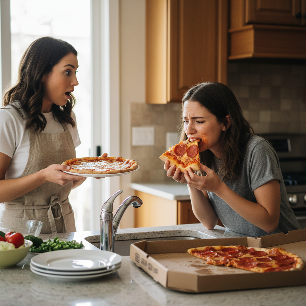 Woman Catches Her 'Severely Allergic' Friend Sneaking Regular Pizza Over the Sink, Now She Wants to Call Her Out