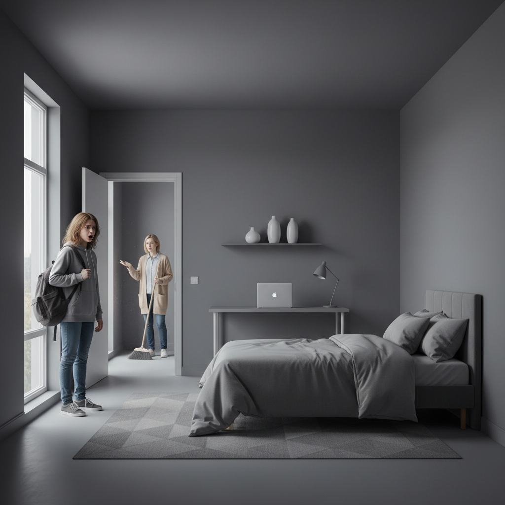 Teen Begs Mom Not to Touch Her Bedroom, Comes Home to a Gray Minimalist Nightmare
