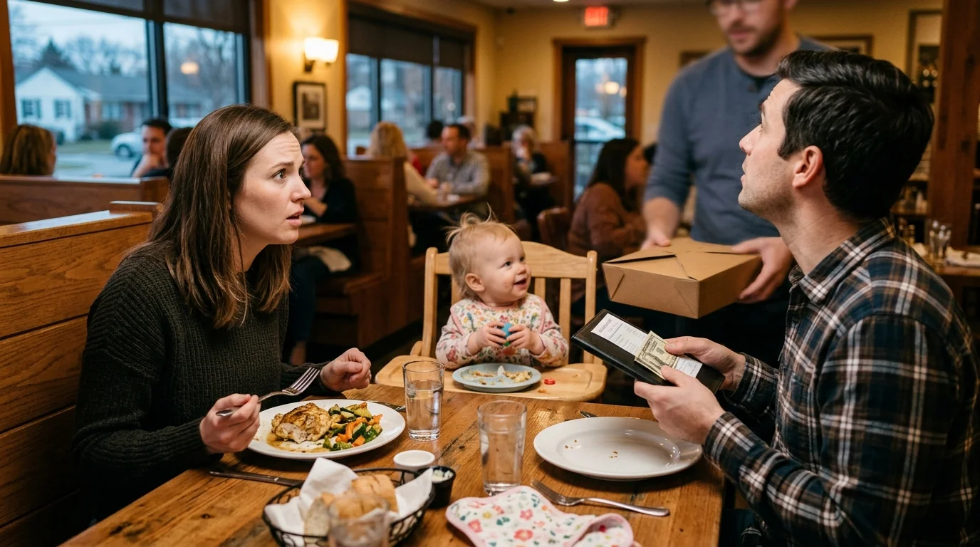 Husband Demands the Check While His Wife Is Still Eating, Then Blames Her for Making a Scene