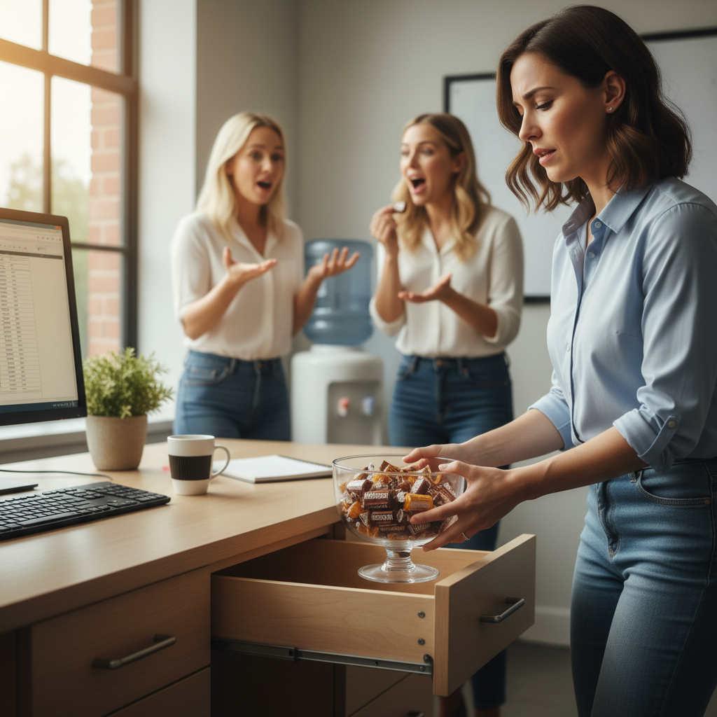 Woman Removes Office Candy Bowl After Coworker Refuses to Stop Calling the Caramel "Naughty"