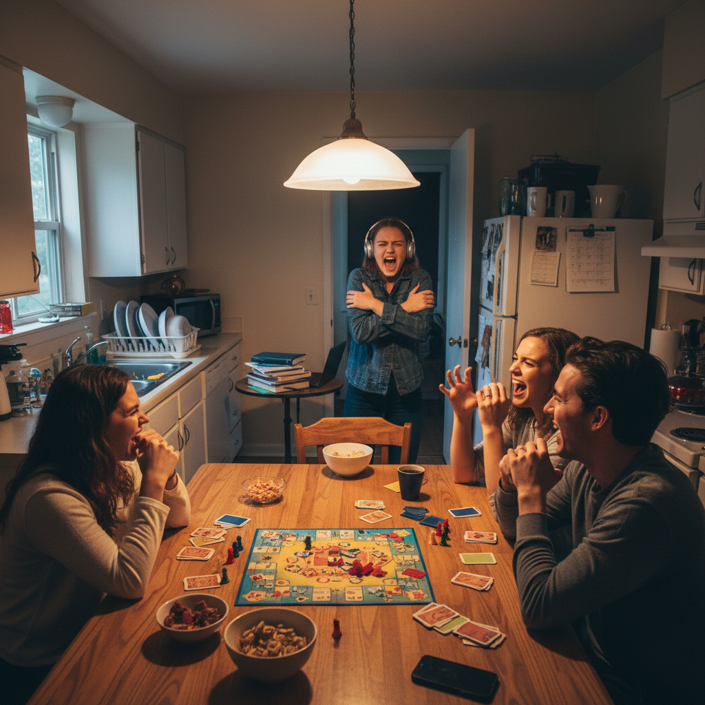 Roommate Refuses to Leave the Kitchen During Game Night, Then Throws a Tantrum Over the Noise