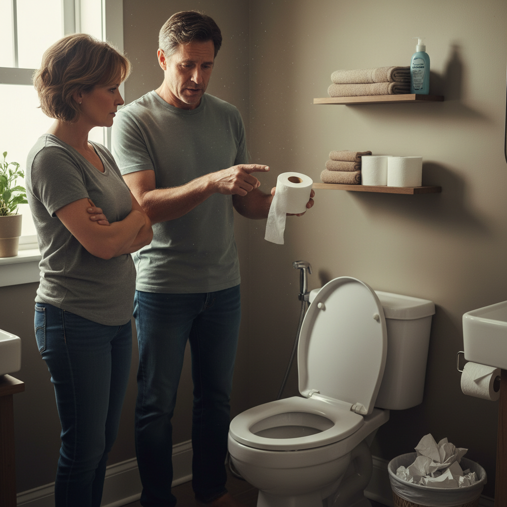 Husband Micromanages His Wife's Toilet Paper Usage After She Refuses to Use His Bidet