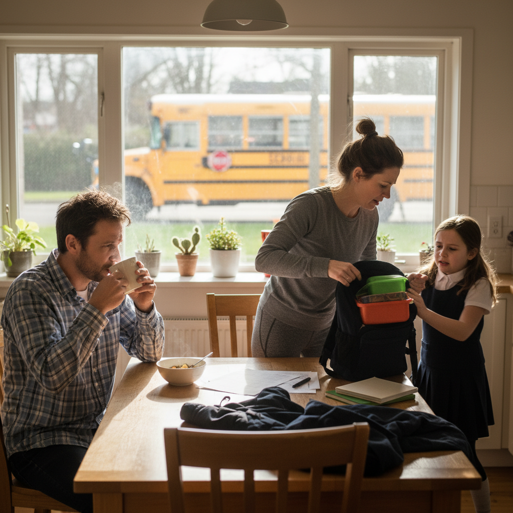 AITA For Sipping Coffee While His Wife Scrambles After She Refused the School Bus?