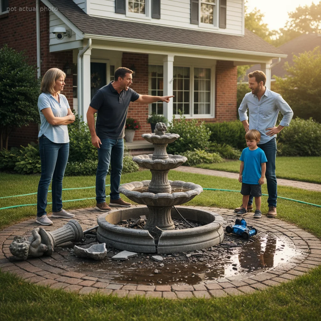 Homeowner Sued for $10K After Neighbor's Kid Destroys Their Fountain, Hits Back With Camera Footage