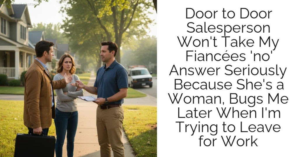 Door to Door Salesperson Won't Take My Fiancées 'no' Answer Seriously Because She's a Woman, Bugs Me Later When I'm Trying to Leave for Work