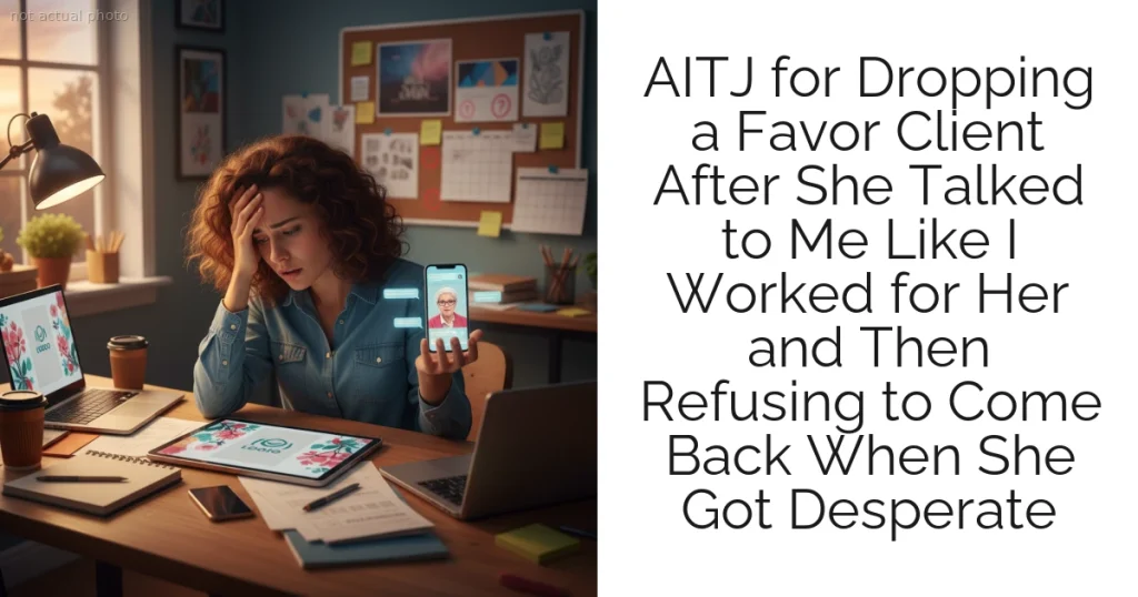 AITJ for Dropping a Favor Client After She Talked to Me Like I Worked for Her and Then Refusing to Come Back When She Got Desperate